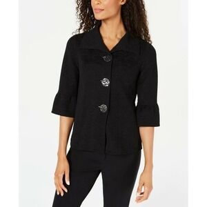 JM Collection Textured Bell-Sleeve Jacket Deep Black L